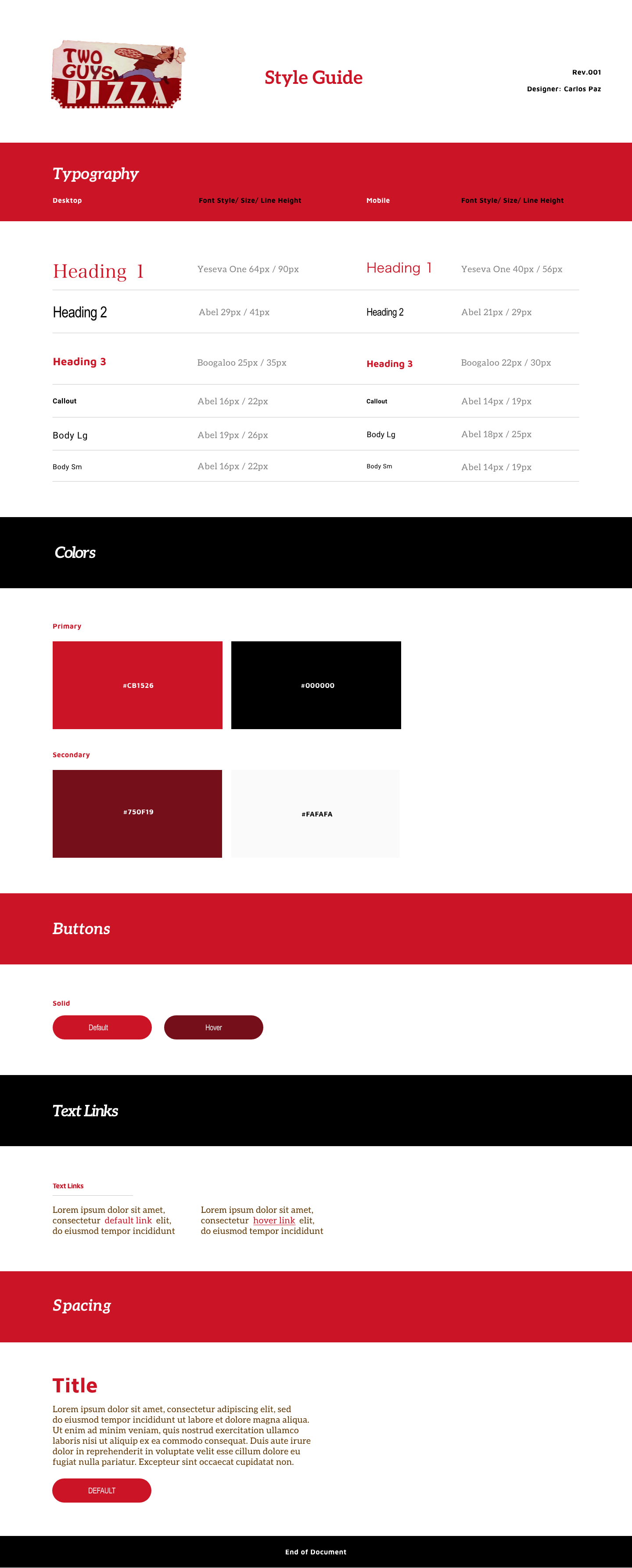 two guys pizza website style guide